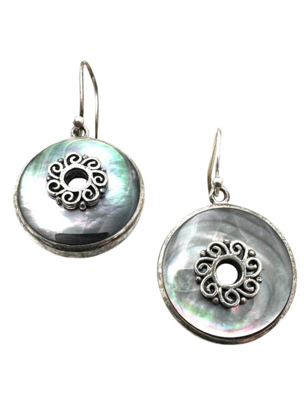 Mother of Pearl Sterling Silver Pierced Chandelier Earrings Original Card NOS